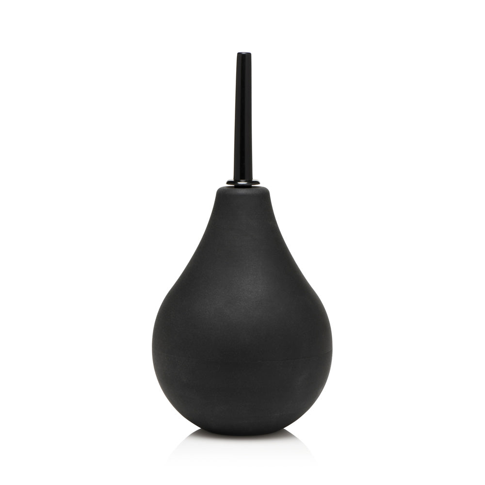 Black silicone enema bulb with a long tube and three tips.