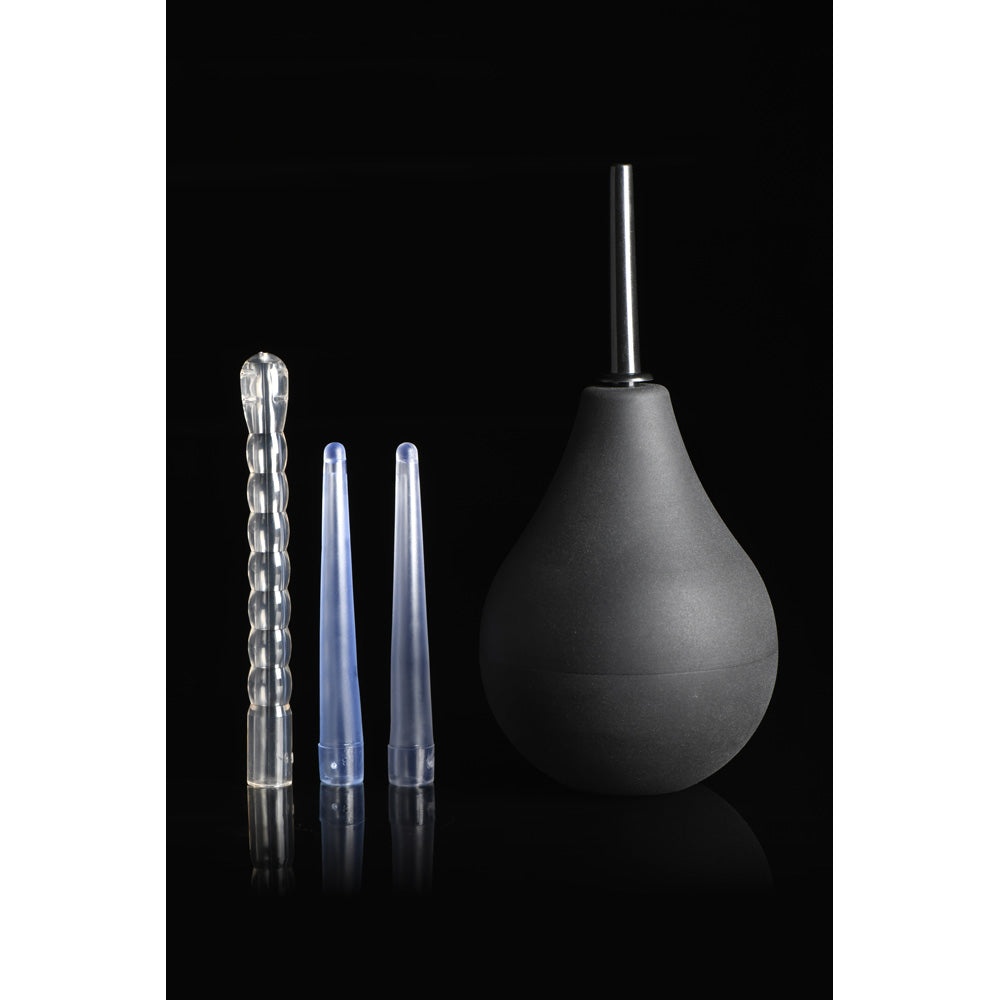 Silicone enema bulb kit with three interchangeable tips.