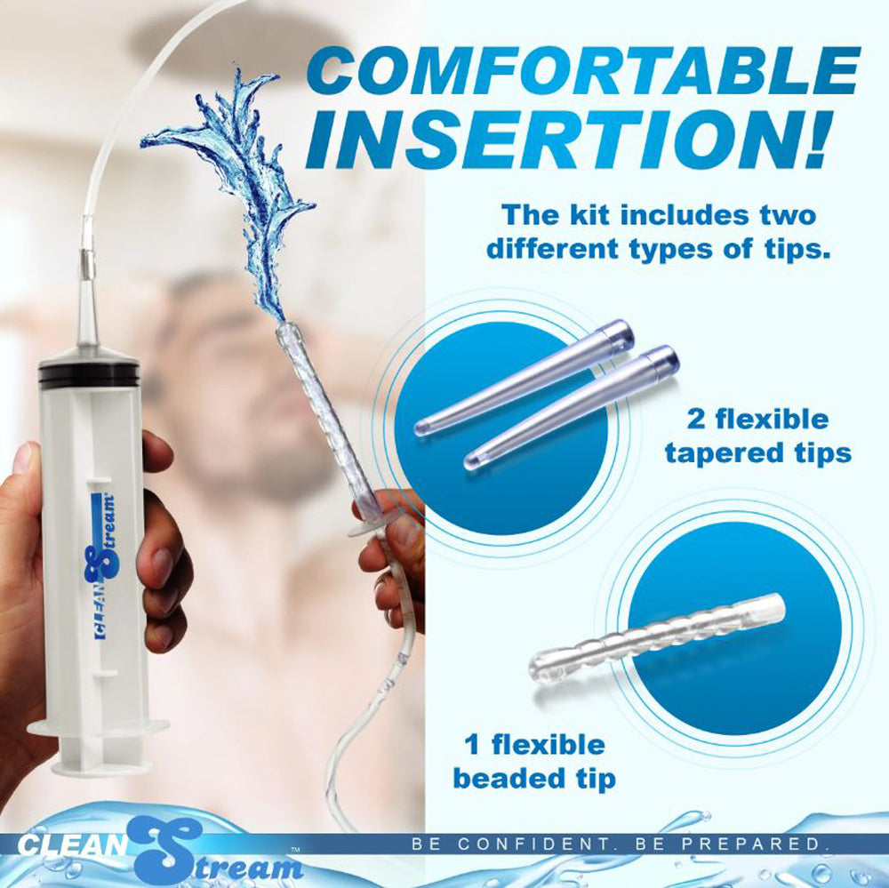 Enema syringe kit with a 150ml capacity and three different insertion tips.