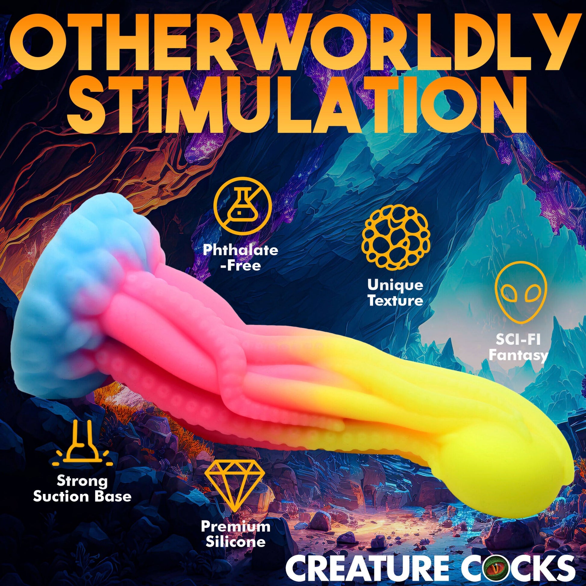 A glow-in-the-dark tentacle fantasy silicone dildo with a suction base.