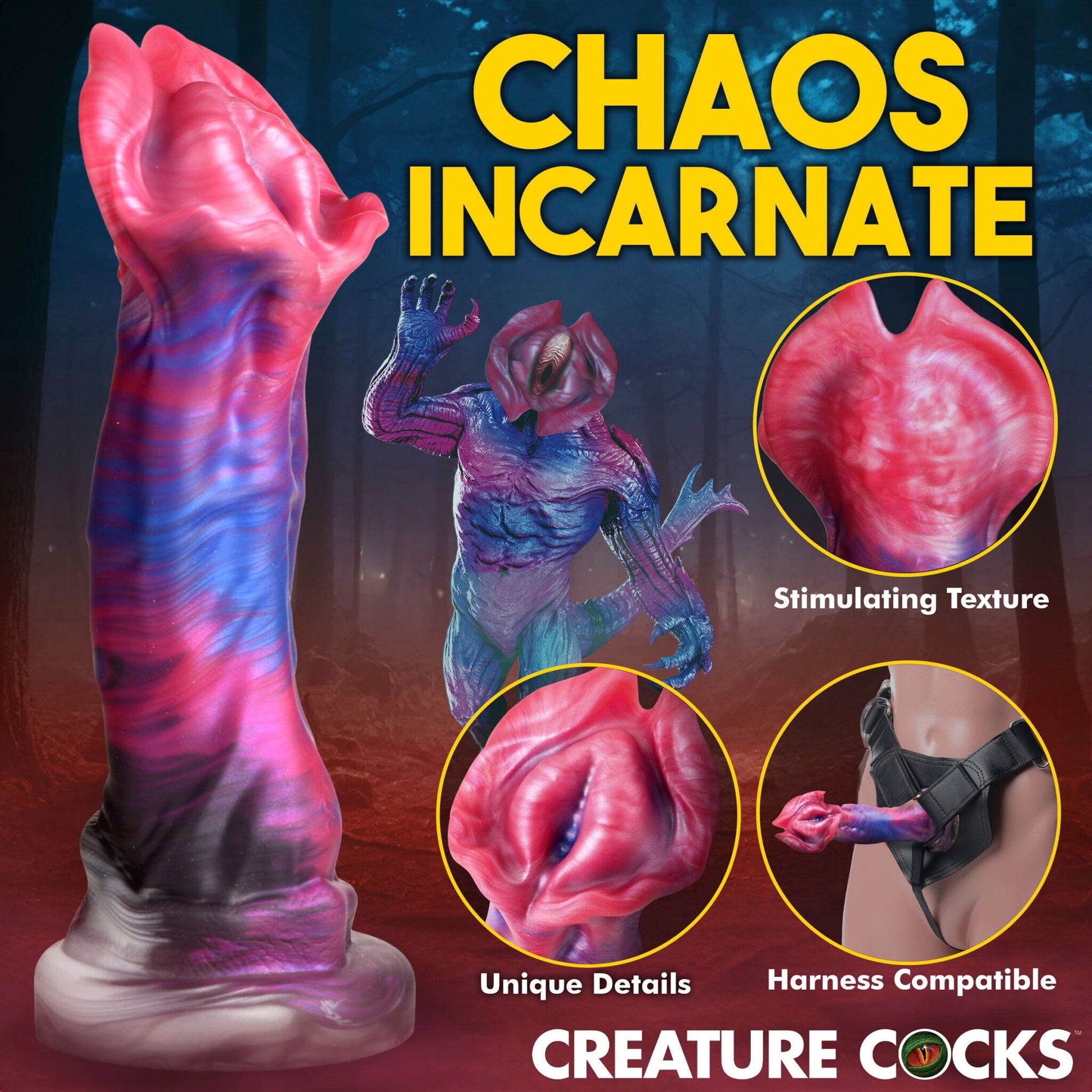 Demogorgon fantasy silicone dildo with flared head and suction cup base.