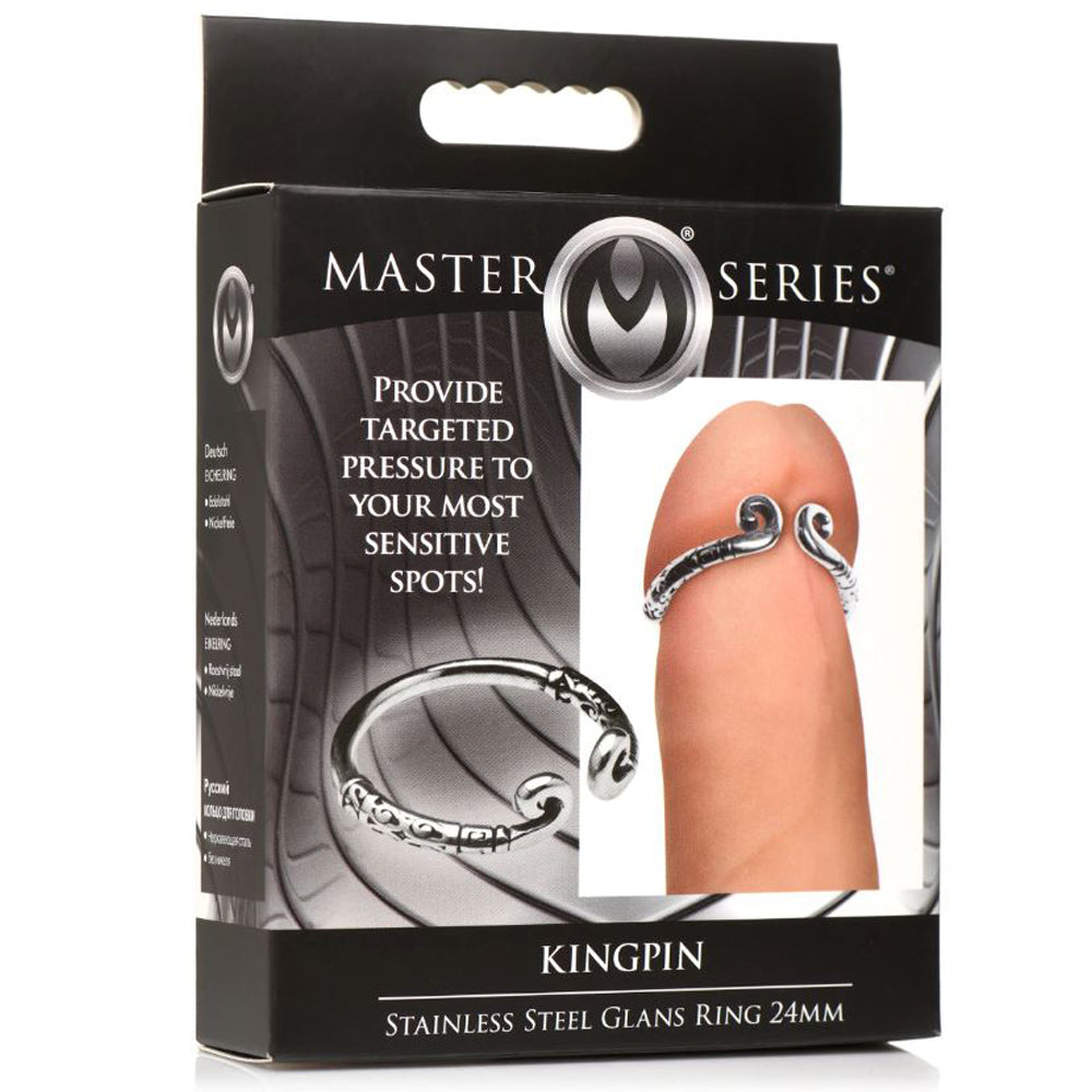 Stainless steel glans ring with ornate detailing, 24mm.