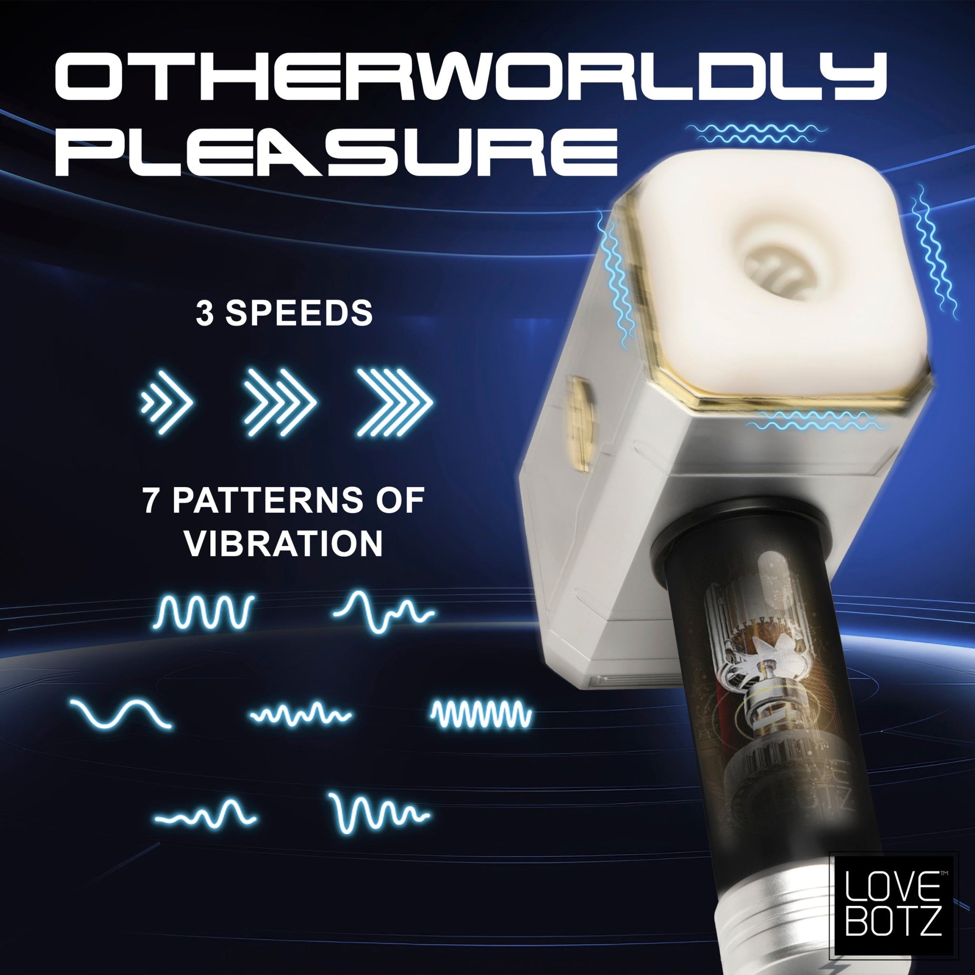 A white and silver vibrating hammer with 3 speeds and 7 vibration patterns.