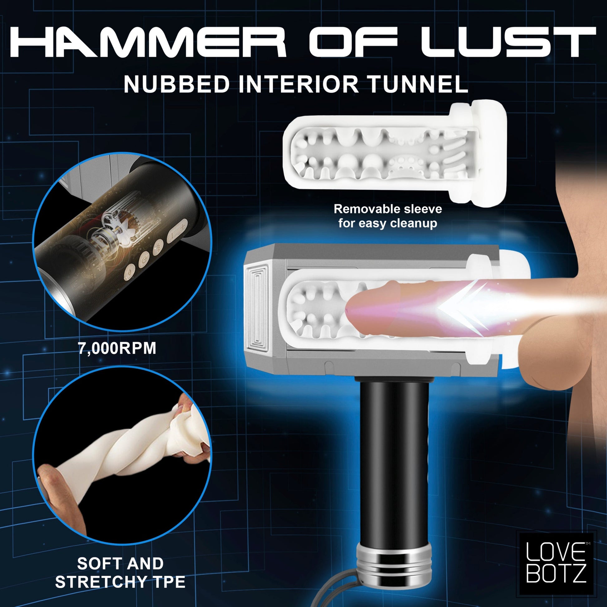 Hammer of Lust with nubbed interior tunnel and removable sleeve.