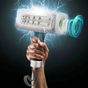 Rechargeable vibrating and sucking hammer with textured sleeve.