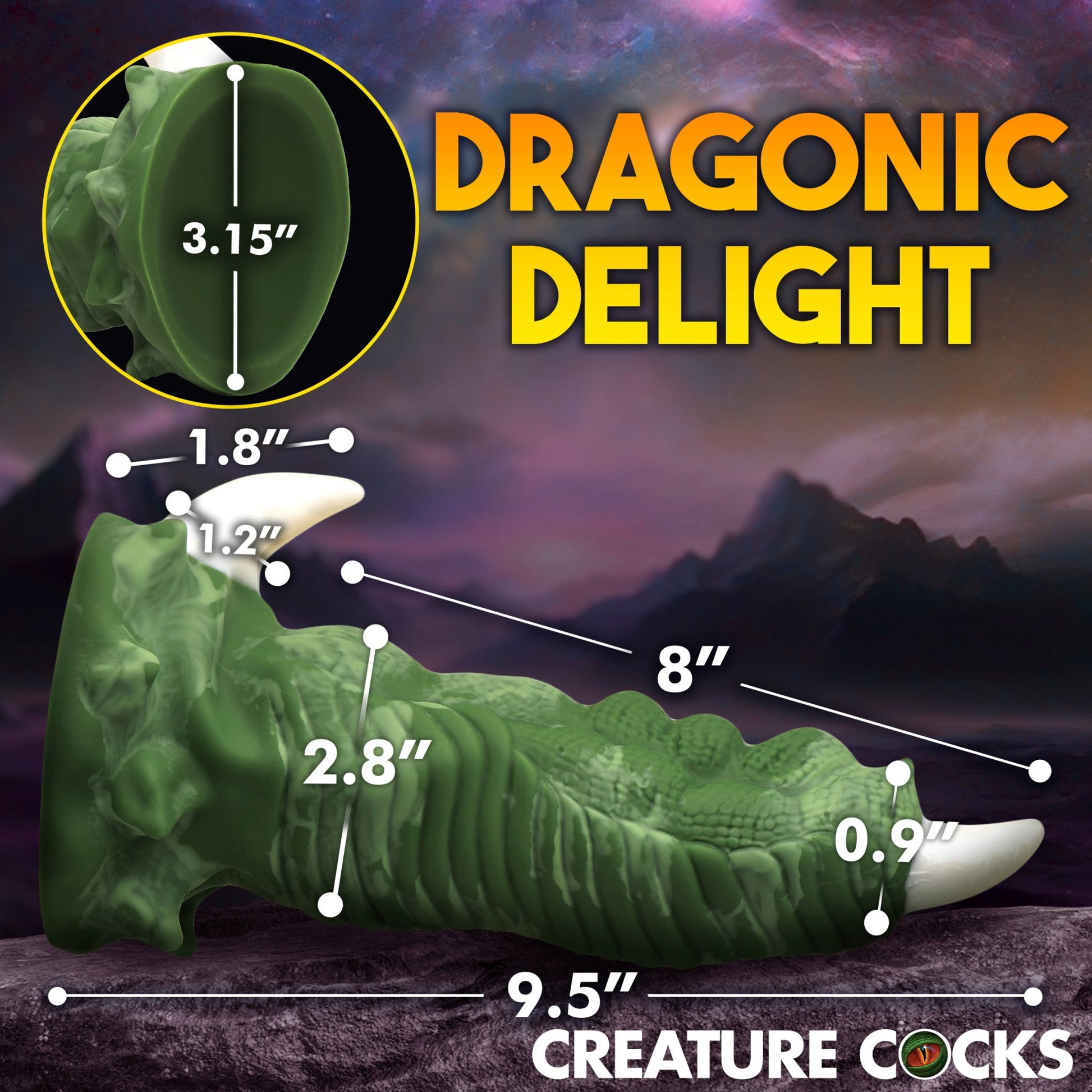 Green dragon claw dildo with suction cup base and textured scales.