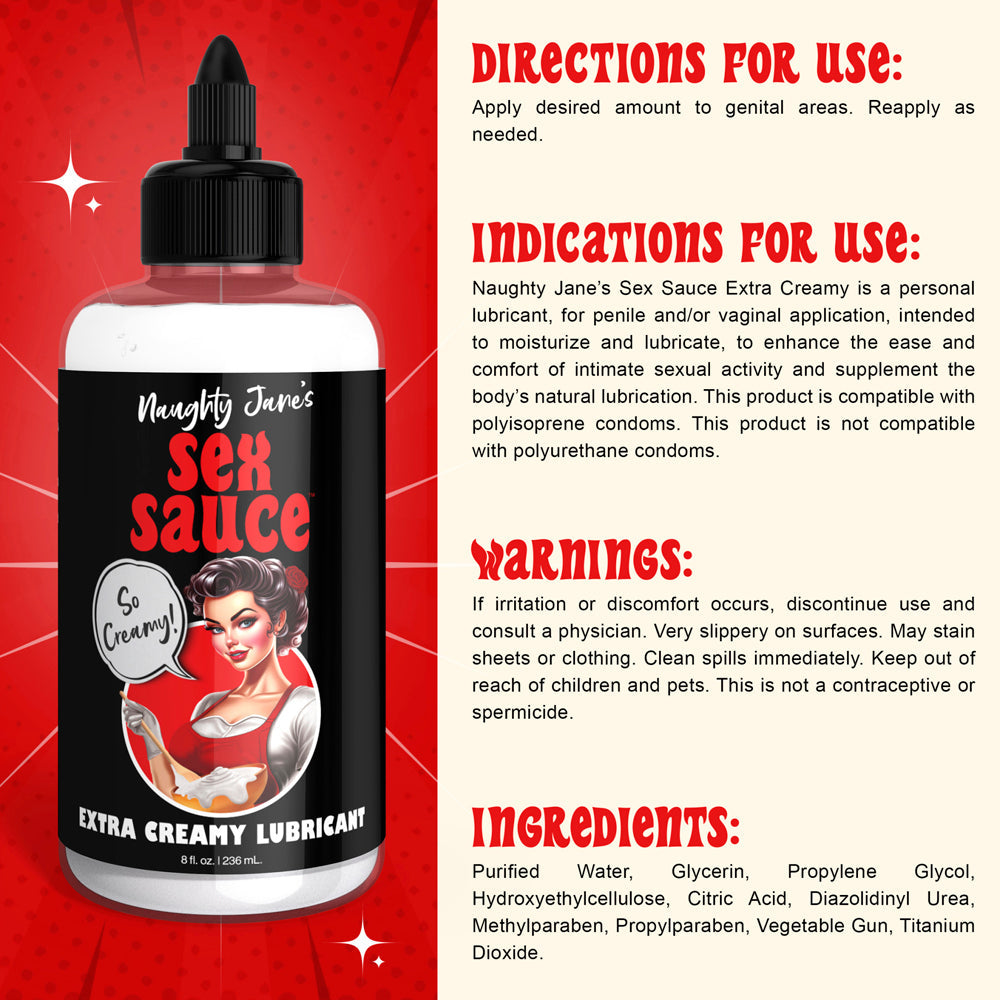 Naughty Janes Extra Creamy Lubricant bottle with retro pin-up art.