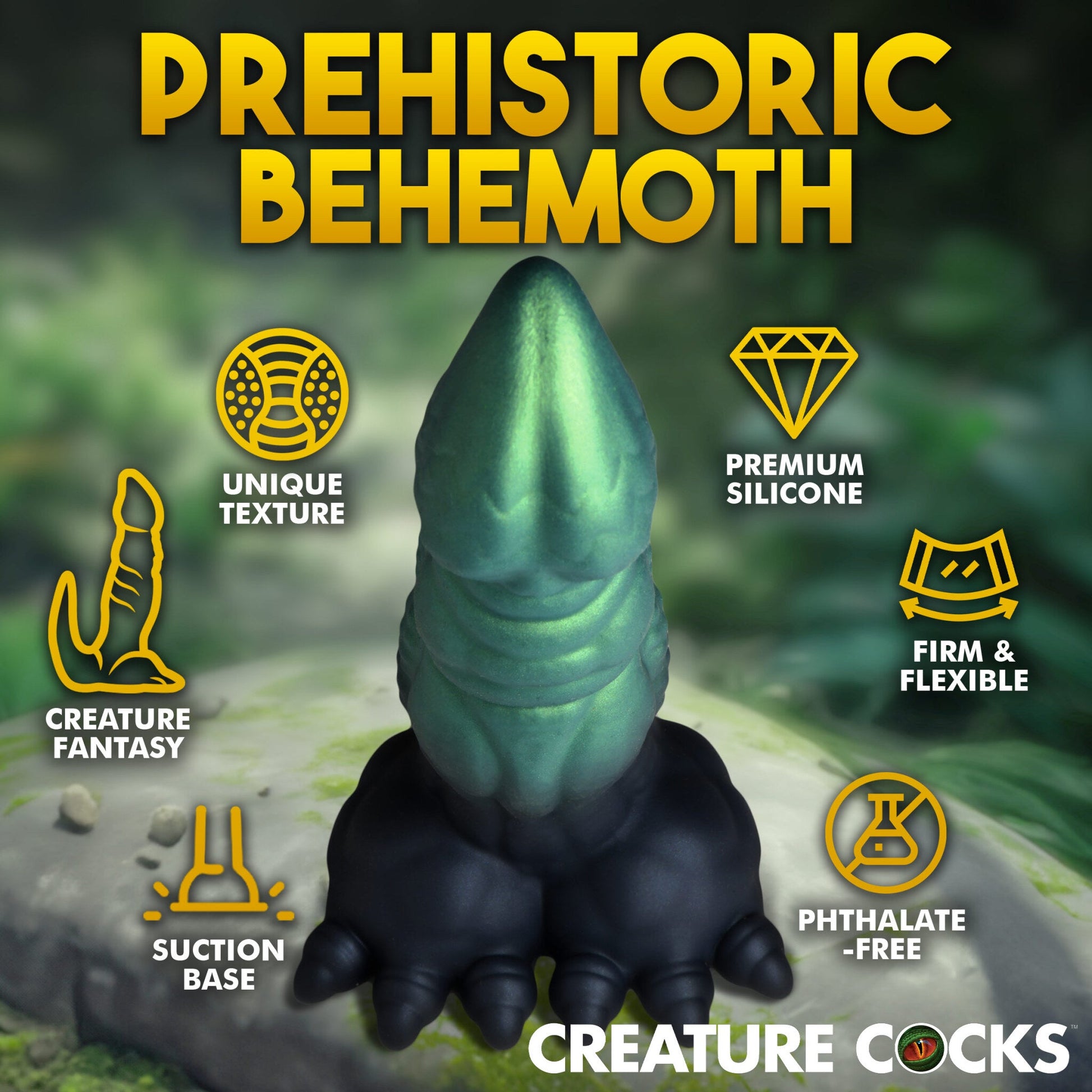Dinosaur fantasy silicone dildo with suction cup base.