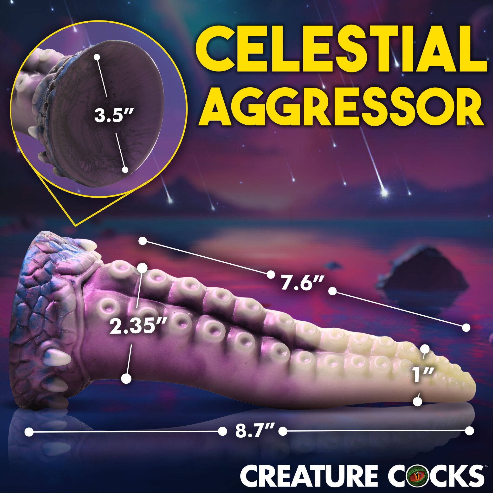 Astropus Tentacle Silicone Fantasy Dildo with suction cup, 8.7 inches long.