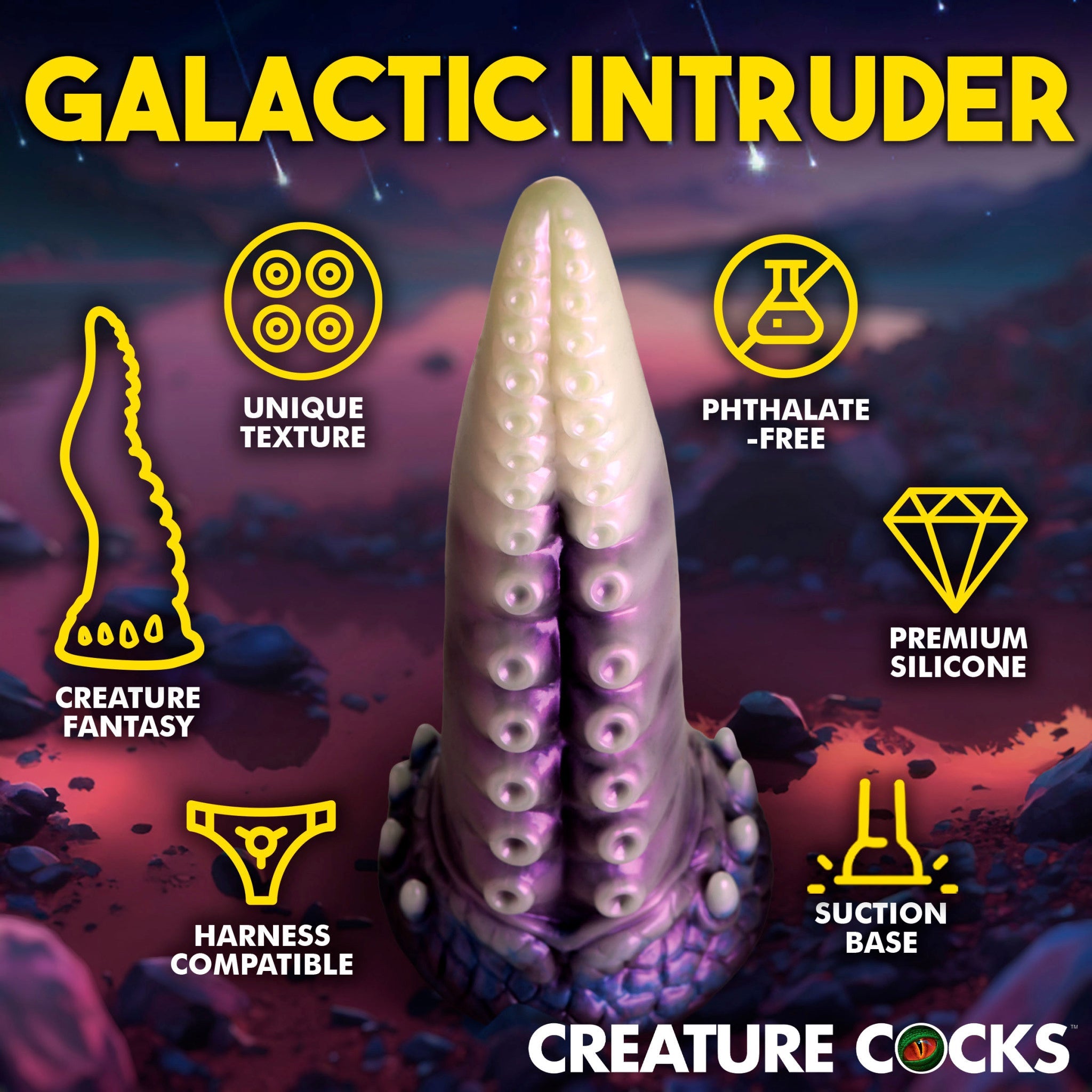 Astropus tentacle dildo with suction cup, unique texture, and phthalate-free premium silicone.
