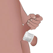 Clear stretchy TPE ball stretcher with textured nubs.