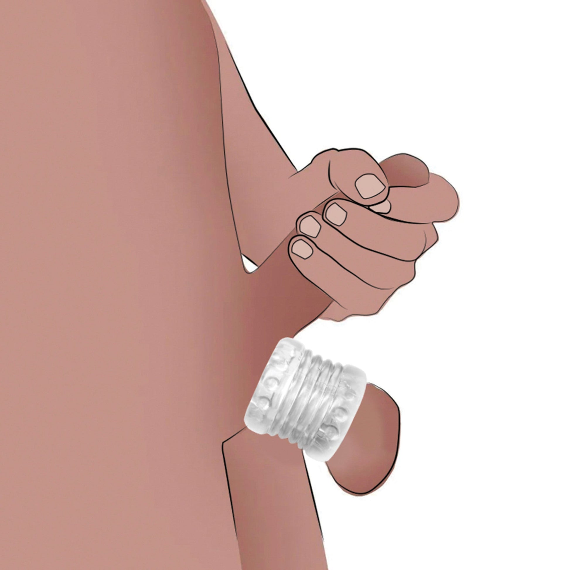 Clear stretchy TPE ball stretcher with textured nubs.