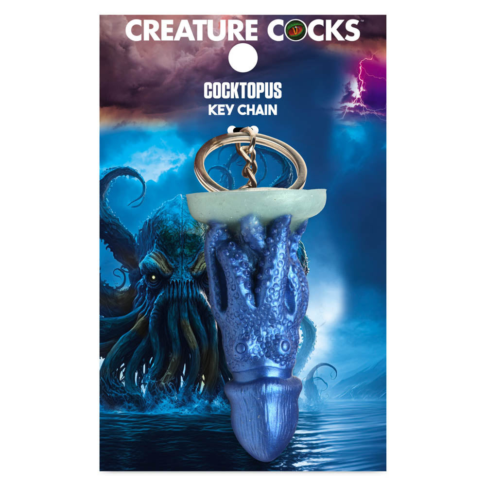 Blue silicone cocktopus keychain with a fantasy creature design.