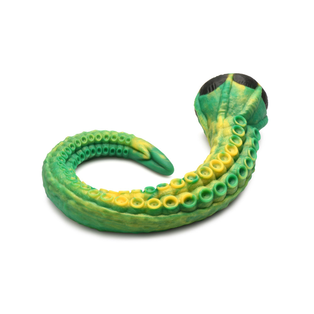 Green and yellow silicone tentacle dildo with suckers.