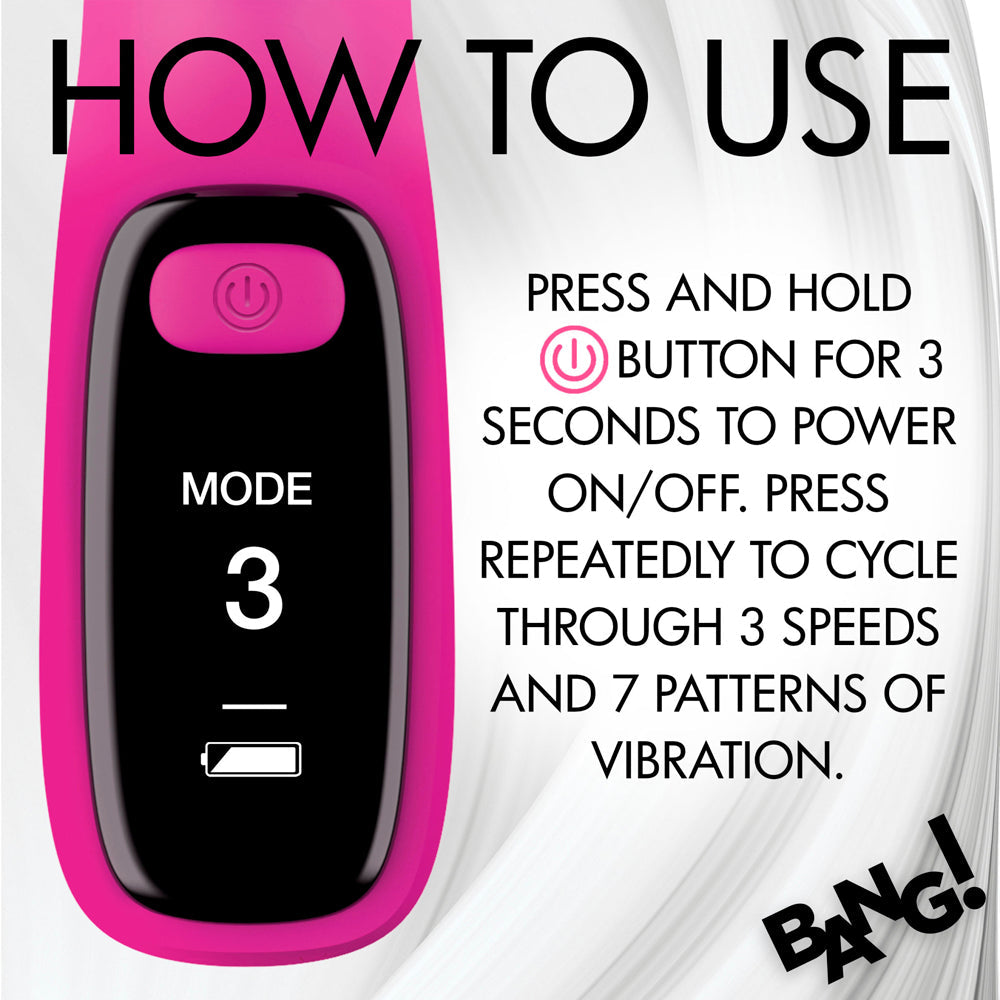 Pink digital silicone vibrator with a screen displaying mode 3 and battery life.