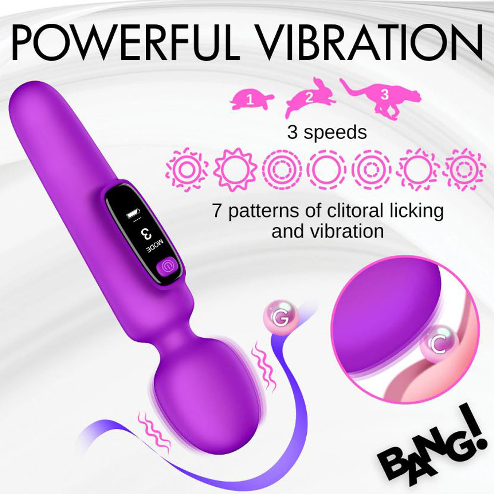 Purple digital silicone wand vibrator with 3 speeds and 7 patterns.