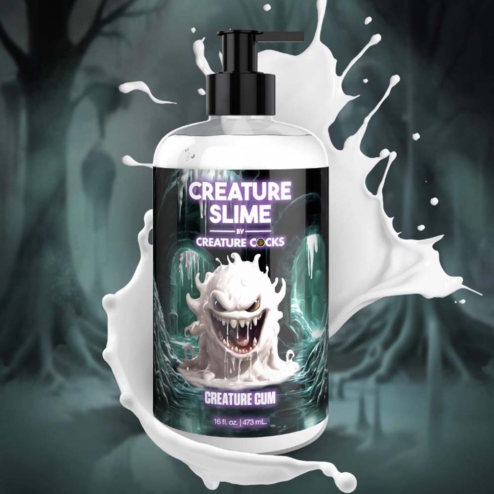 A bottle of Creature Slime by Creature Cocks, a thick, unscented water-based lubricant.