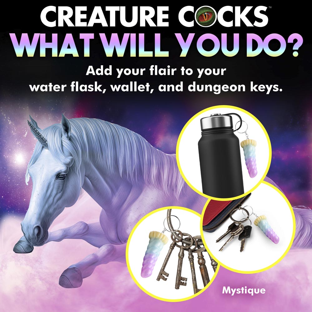 Mystique Unicorn Horn Silicone Fantasy Keychain with pastel colors.