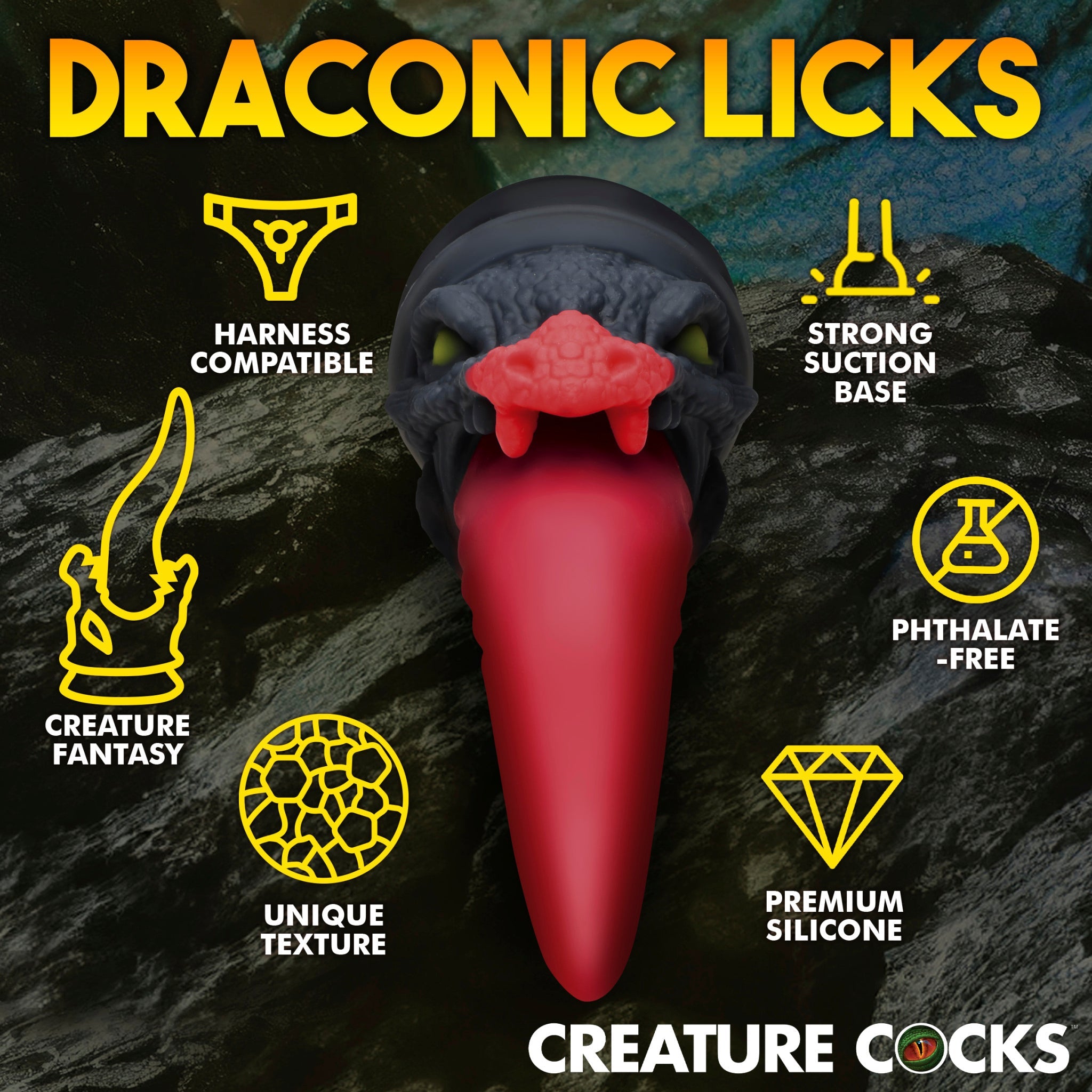 Dragon Roar fantasy dildo with suction cup and harness compatibility.