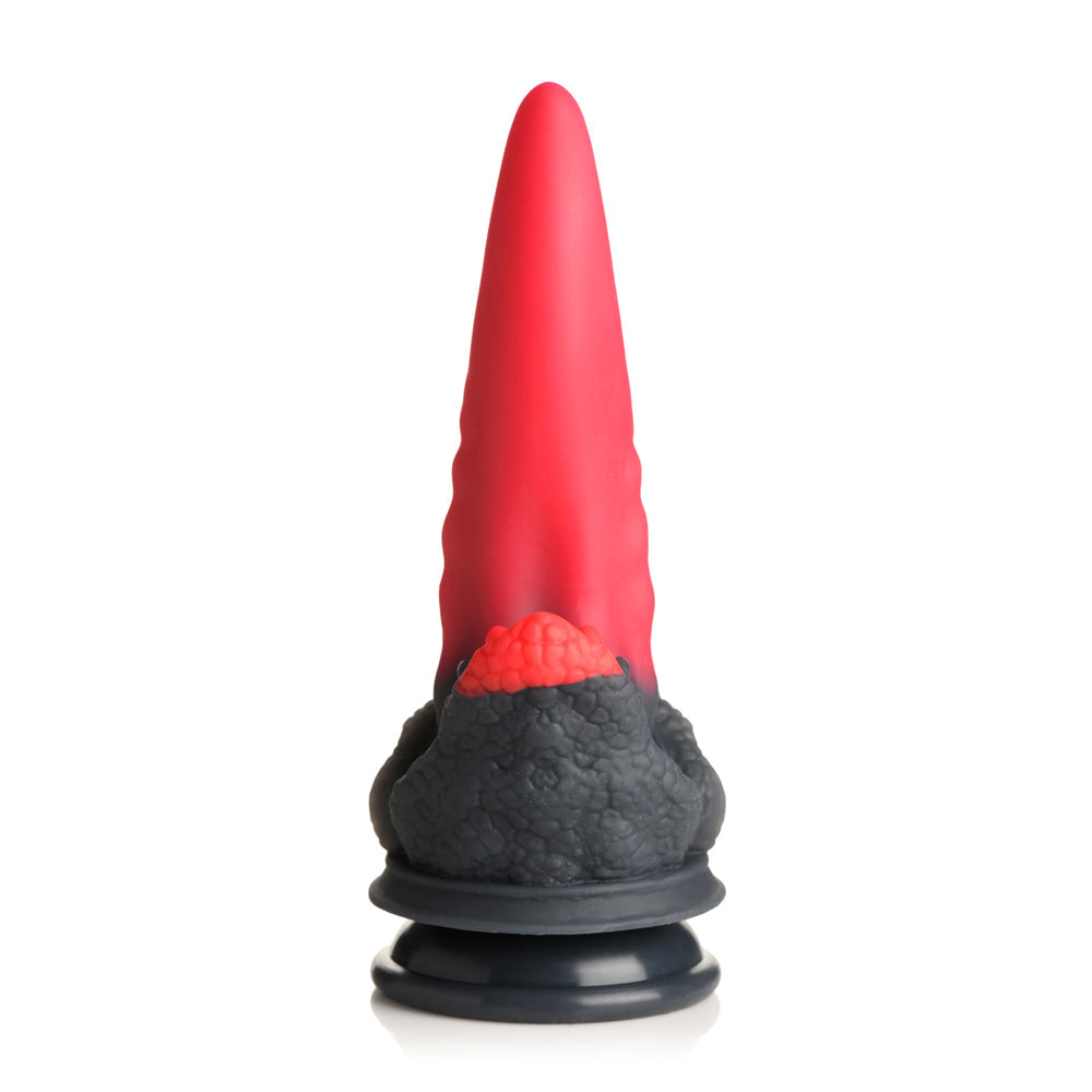 Red and black dragon fantasy dildo with suction cup base.
