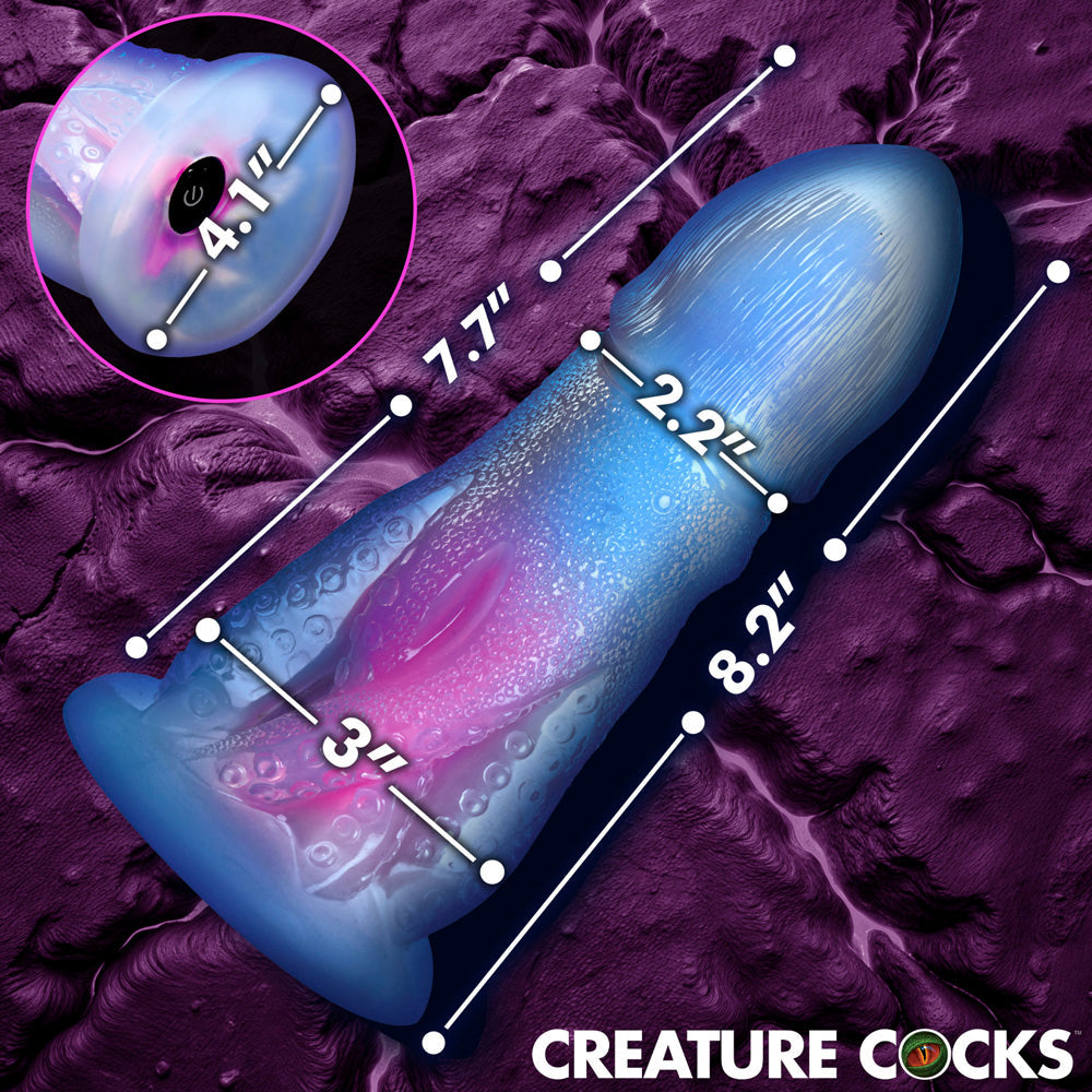 Glow-in-the-dark octopus dildo with remote control and textured tentacles.