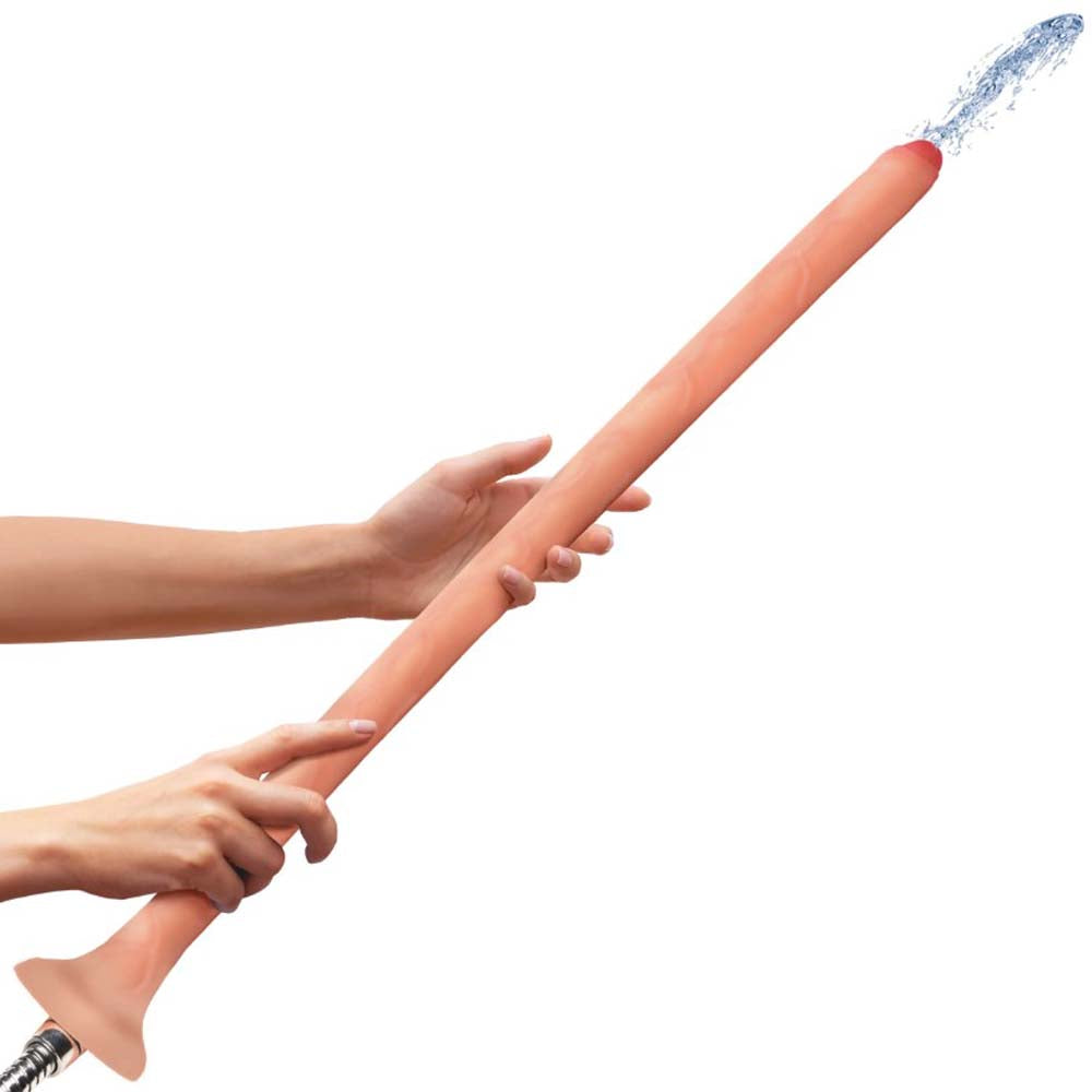 Slim silicone enema hose with realistic shaft and water spray.