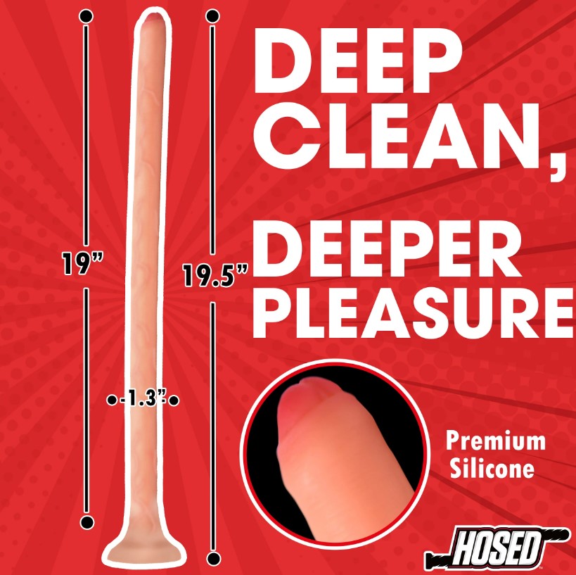 A 19-inch slim silicone enema hose with a realistic shaft.