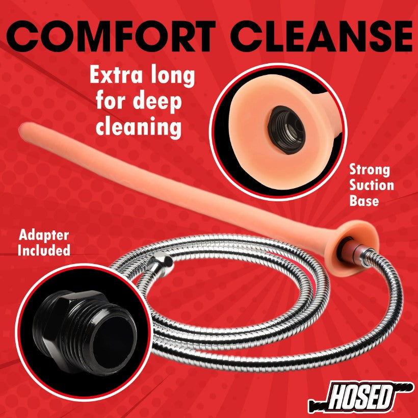 Slim silicone enema hose with realistic shaft and suction base.