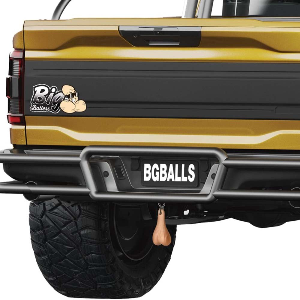 Big Truck Nuts gag gift for car hitch.