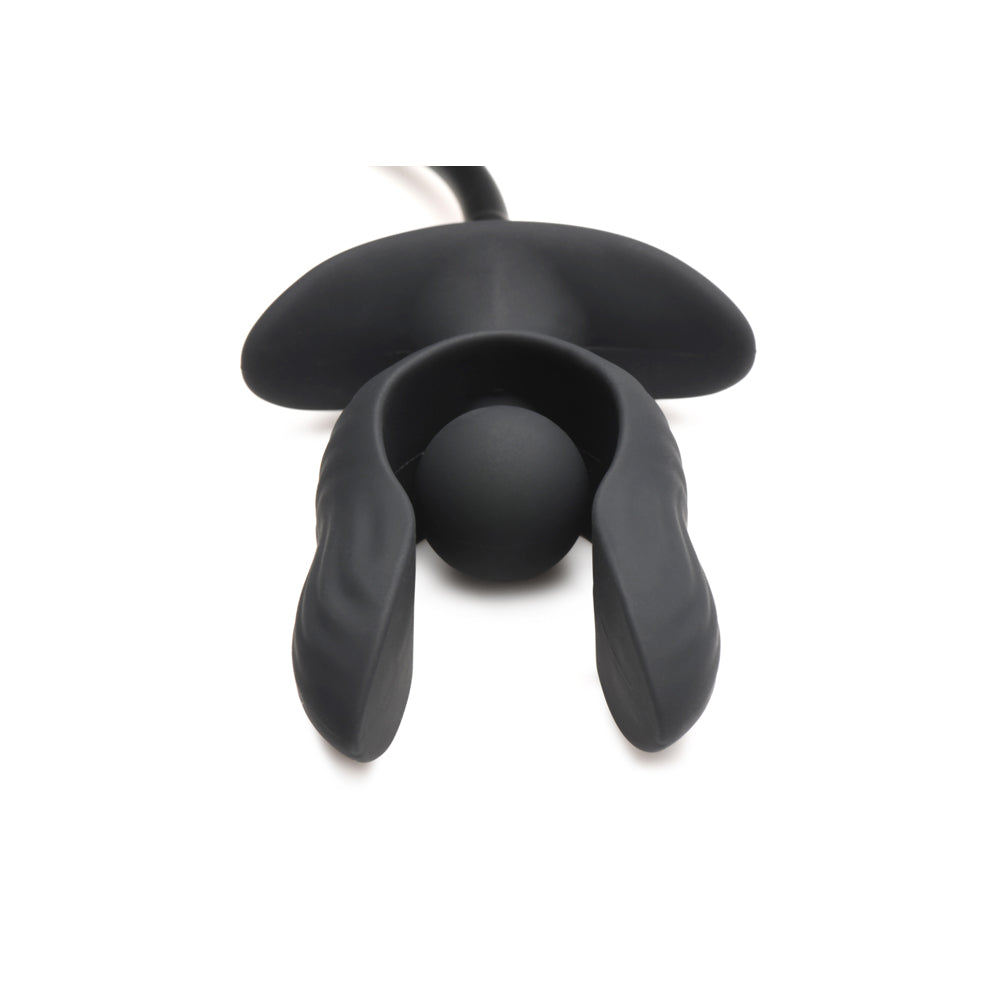 Black inflatable vibrating anal plug with a ball inside.