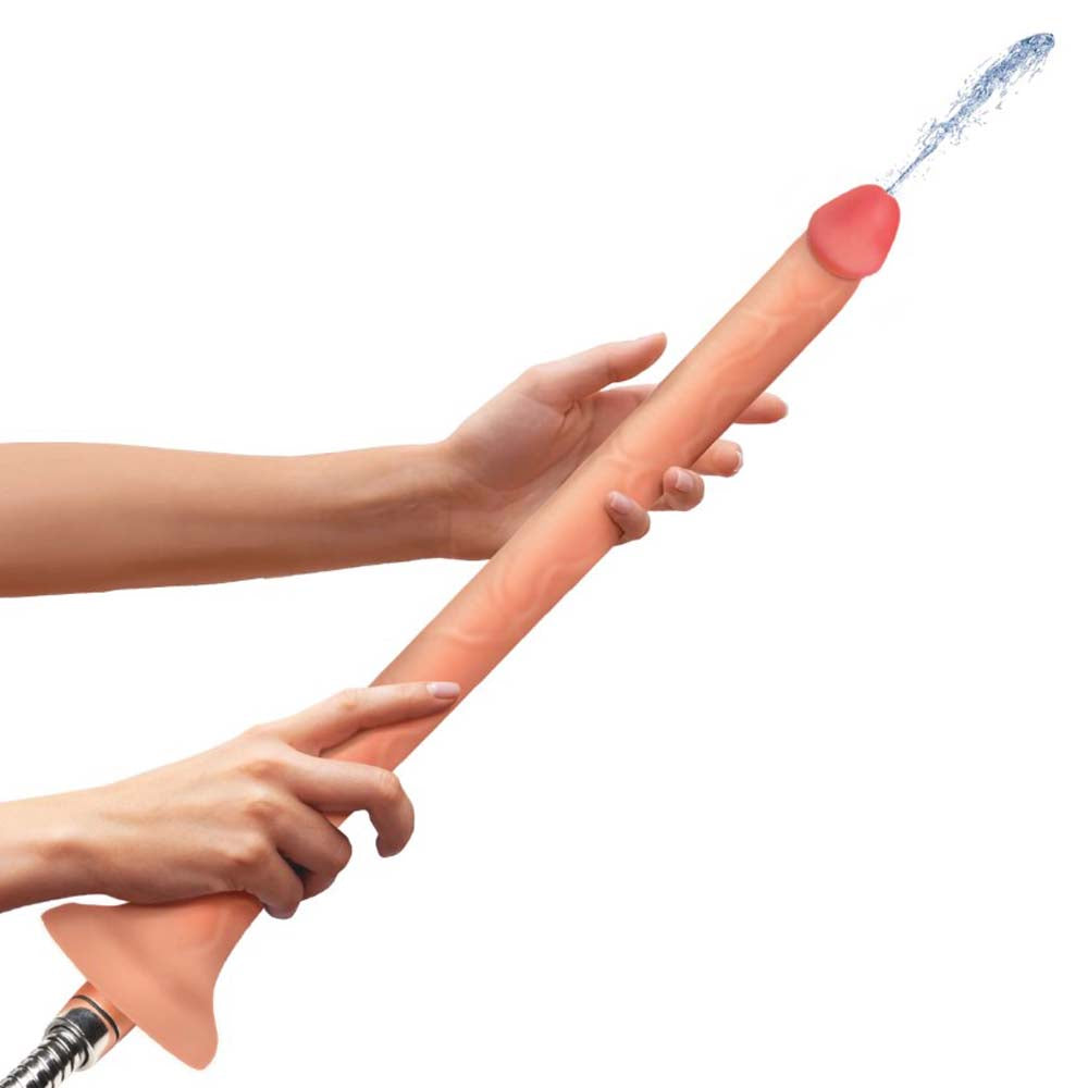 Slim silicone enema hose with realistic shaft and water spray.