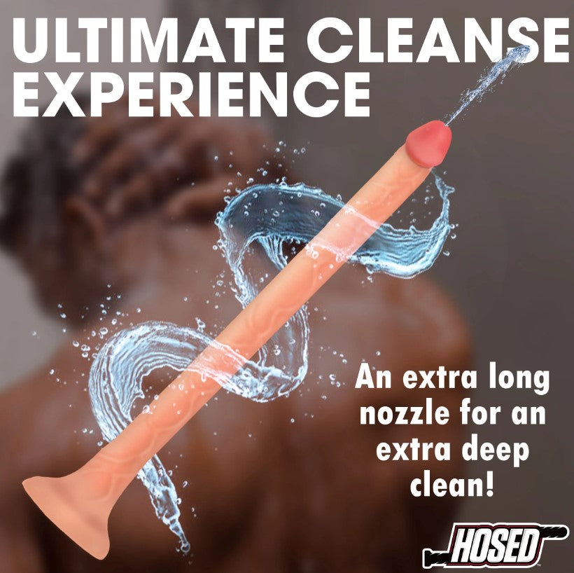 Slim silicone enema hose with realistic shaft and water spray.