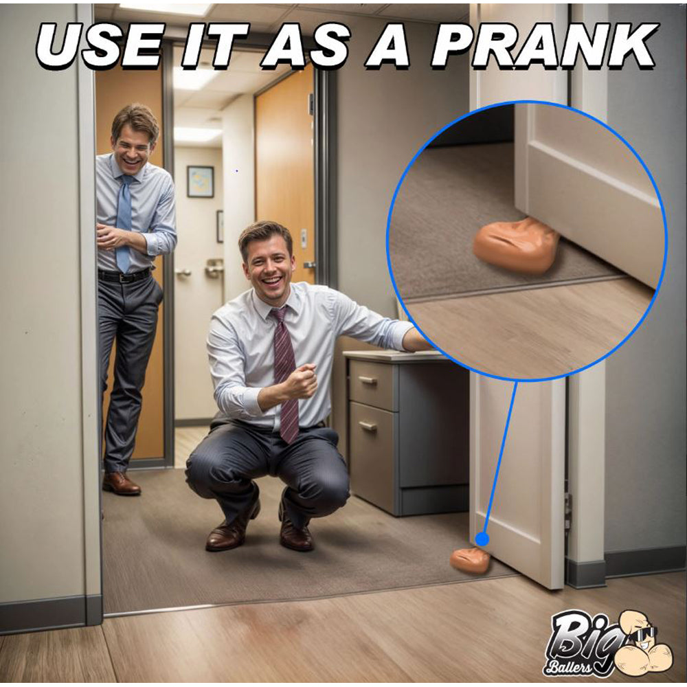 A humorous silicone door stop shaped like balls, used as a prank.