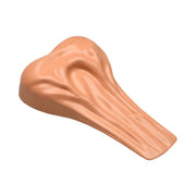 A peach-colored silicone door stop with a textured, bulbous top and a tapered end.