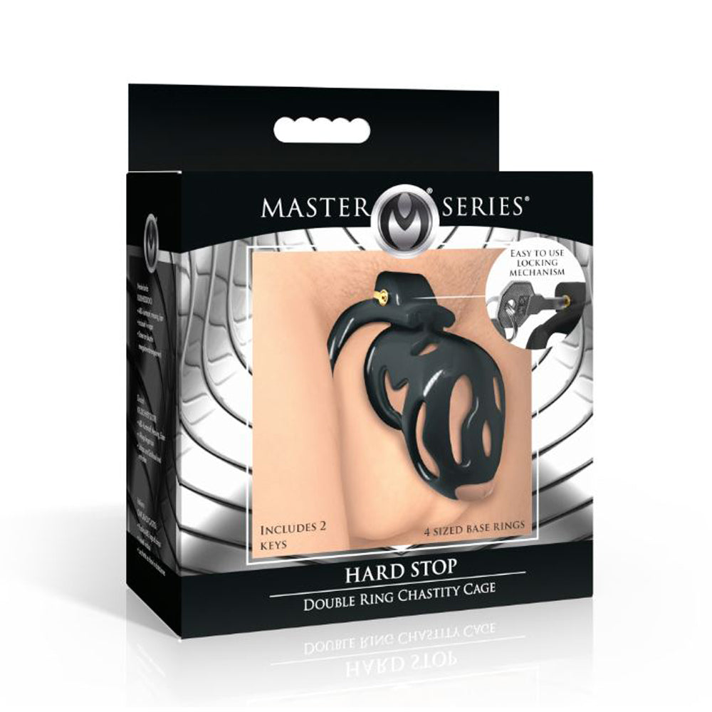 Hard Stop Double Ring Plastic Chastity Cage with 4 Sizes.