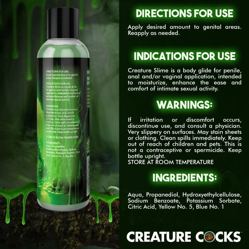 Green water-based personal lube in a bottle with usage instructions.