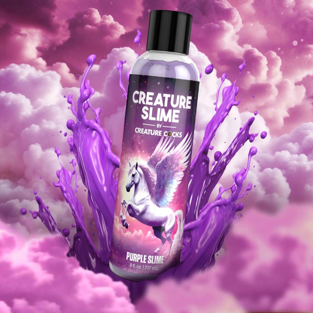 Purple water-based lube with a unicorn design on the bottle.