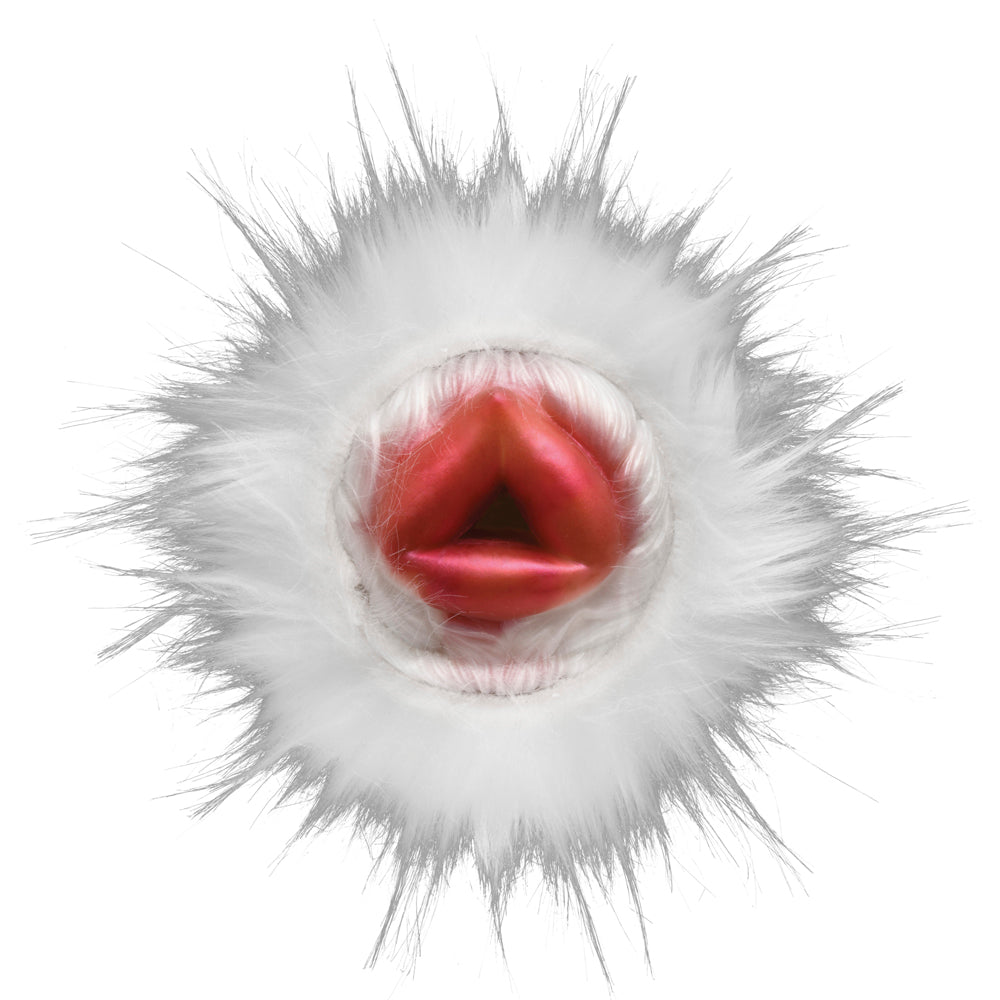 White furry stroker with a red, triangular opening.