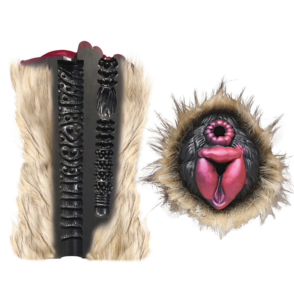 Savage She-Wolf silicone stroker with washable fur.
