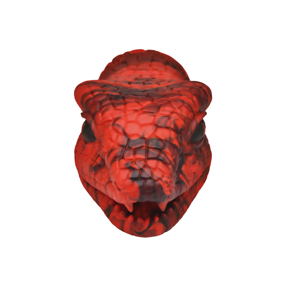 Red and black textured snake head masturbator.