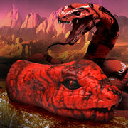 Red serpentine silicone fantasy stroker masturbator with detailed scales.