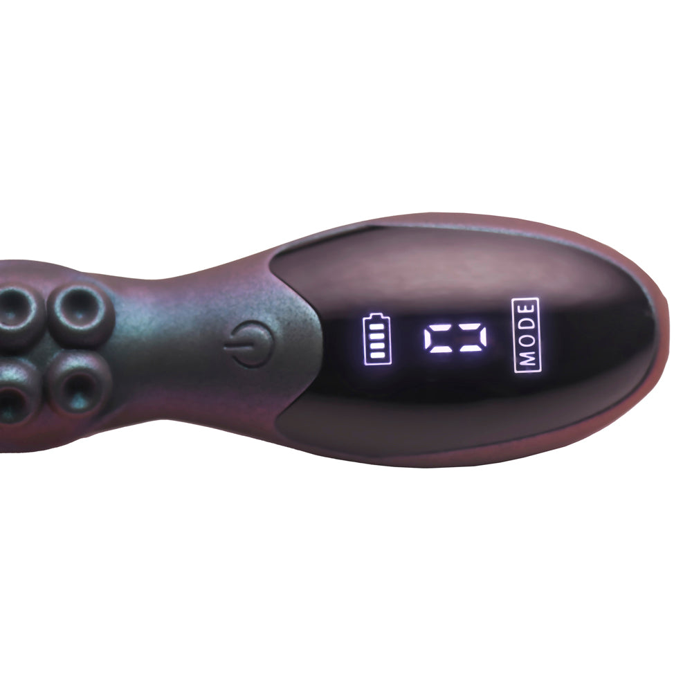 Rechargeable teal tentacle silicone vibrator with digital display.