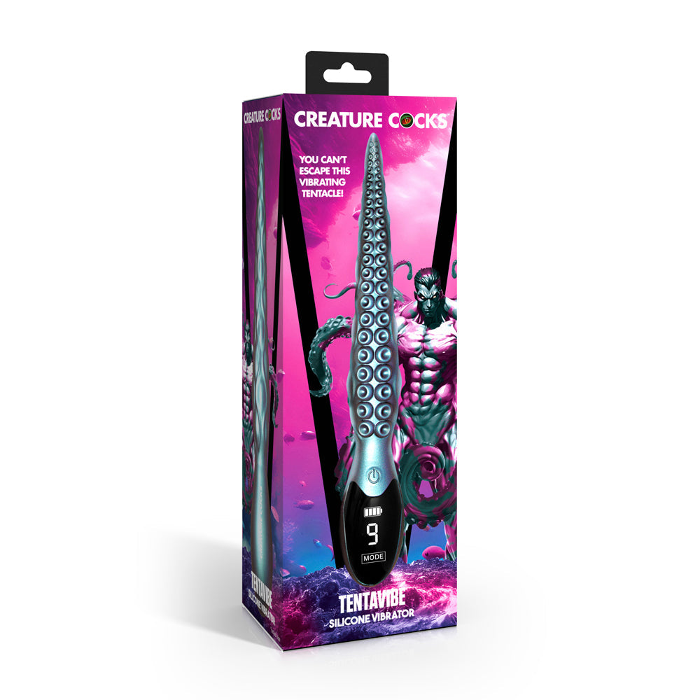 Creature Cocks teal silicone tentacle vibrator with digital display.