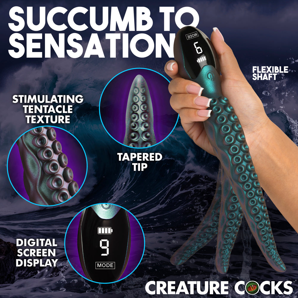 Tentacle silicone vibrator with digital display and flexible shaft.