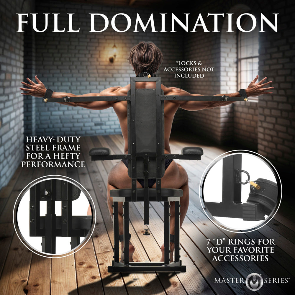 Enforcer Bondage Chair with Motorized Sex Machine, heavy-duty steel frame.