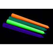 Four UV blacklight reactive drip candles in orange, green, and blue.