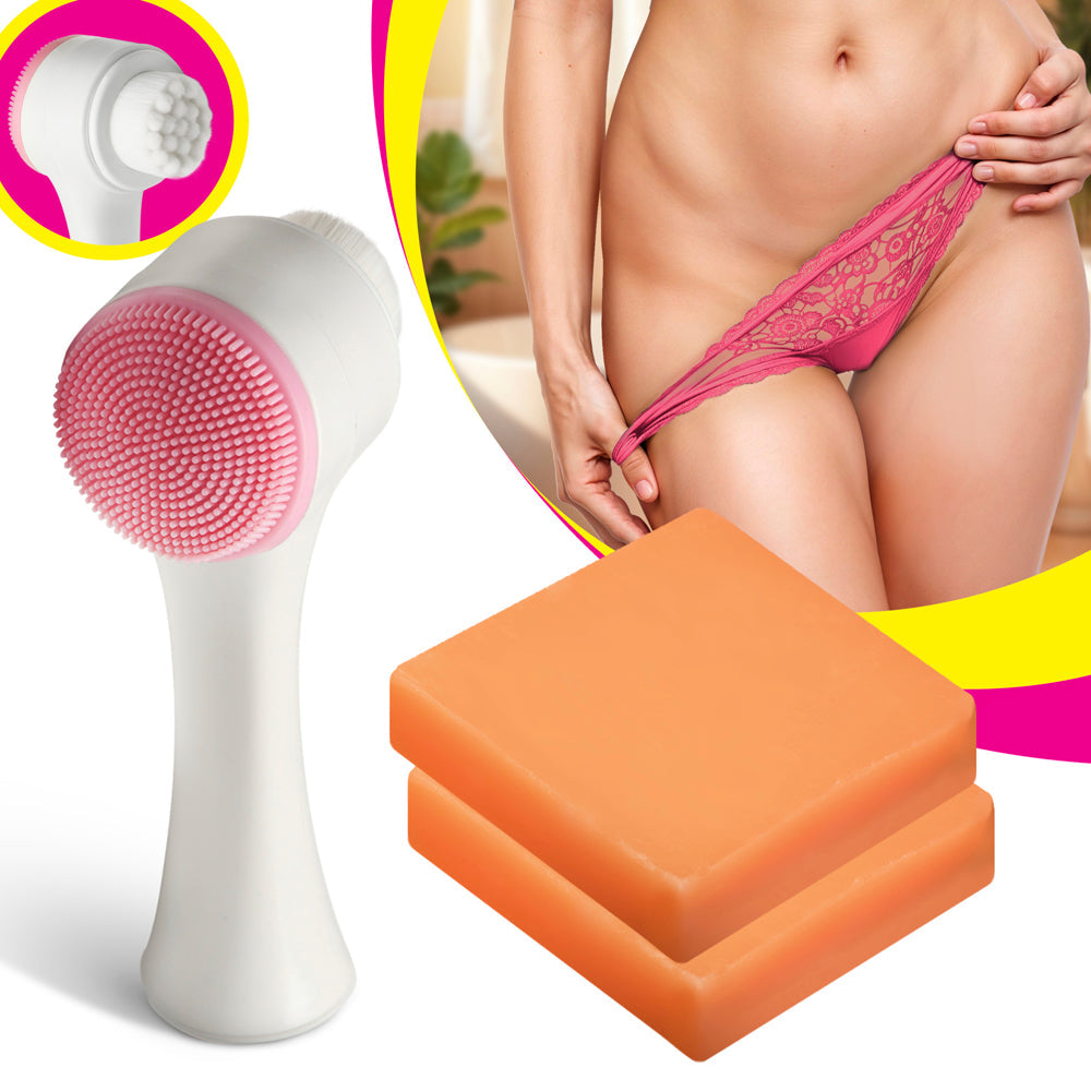 Kojic acid soap bars with a dual-sided exfoliating applicator.