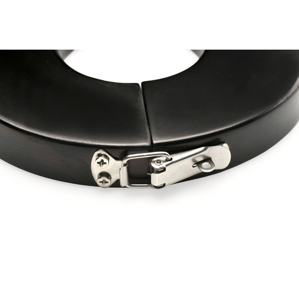 Black wood wrist and ankle stocks with a silver clasp.
