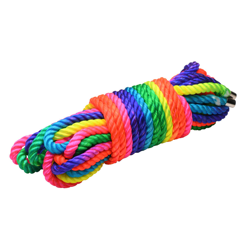 Rainbow Shibari bondage rope made of soft nylon.