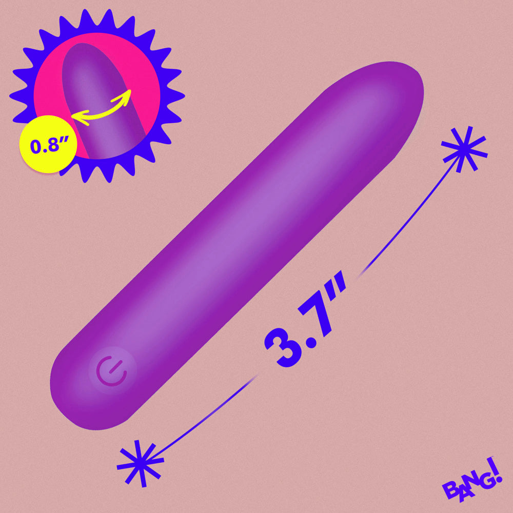 Purple flexible silicone bullet vibrator with 3.7 inch length and 0.8 inch width.